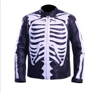 Men motorbike skeleton leather jacket
